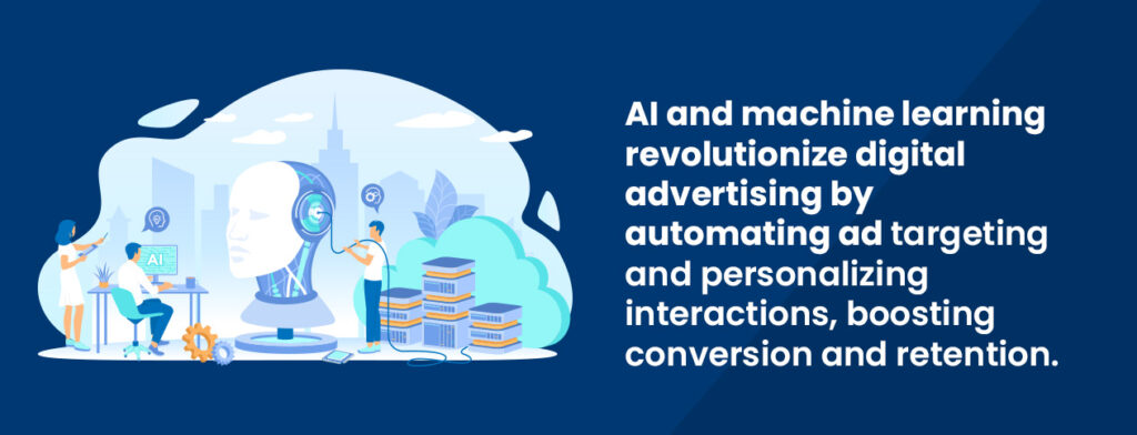 AI and machine learning revolutionize digital advertising by automating ad targeting and personalizing interactions, boosting conversion and retention.